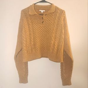 Womens American Eagle Collared Cropped Cable Knit Sweater